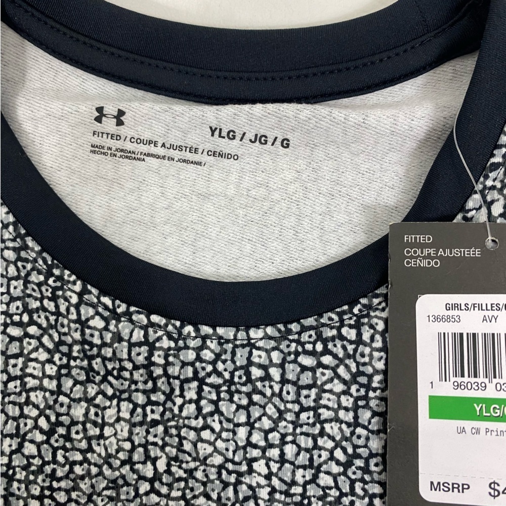 Under Armour Fitted Girls Sweatshirt Size Youth Large Crew Neck Black White - Picture 9 of 10